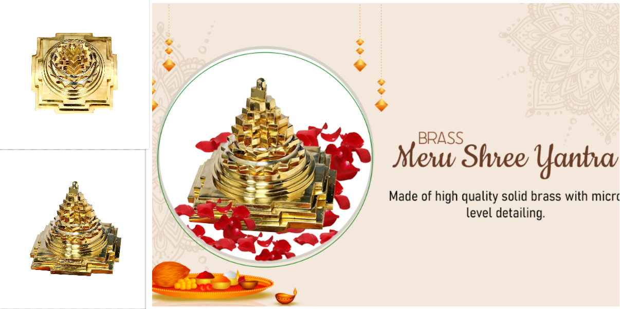 Meru Shree Yantra Original with Full Solid Back | Premium Brass Maha Meru Shree Yantra (4x4 Inch, Gold Colour, 1 Piece)