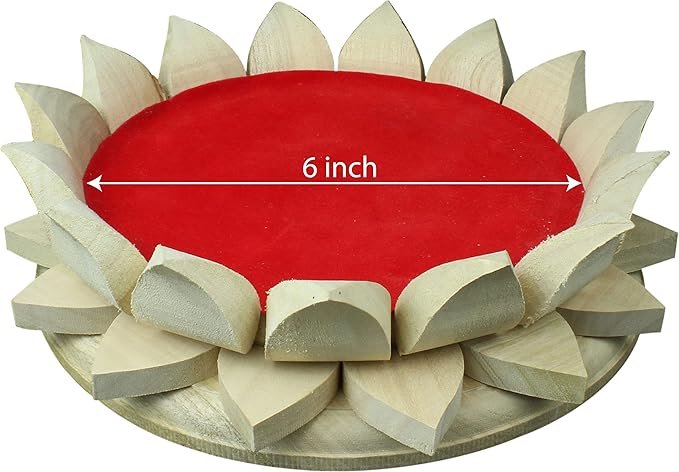 Wooden Lotus Kamal Aasan – Handcrafted Pooja Platform for Idols, Diyas | Decorative Mandir Base for Home Temple, Gift, Religious Decor for Festivals (6 INCH)