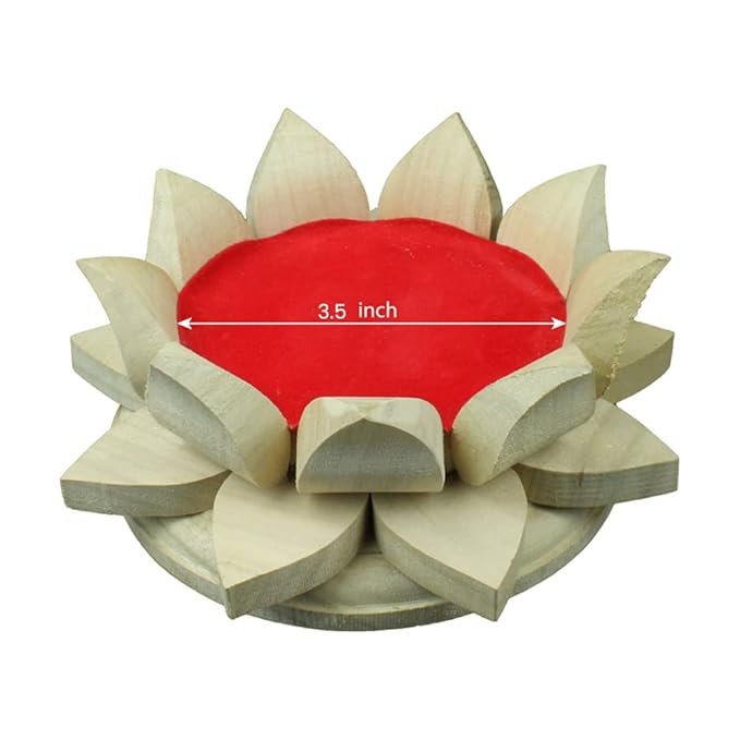 Wooden Lotus Kamal Aasan – Brown Handcrafted Decorative Platform for Mandir & Pooja Room | Wooden Base for Idols, Diyas, Spiritual Décor & Religious Gift Item (3.5 INCH)